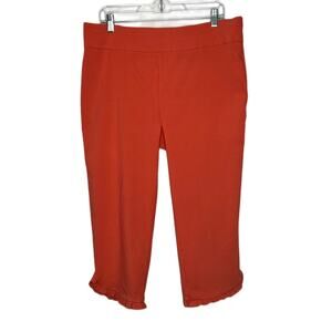 Nina Leonard Orange High Rise Pull-on Ruffle Hem Cropped Pants Size 1X
